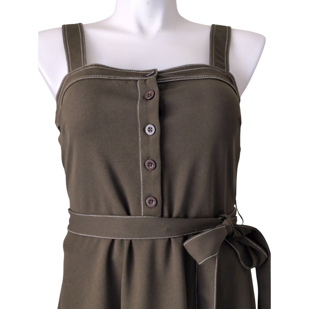 Green Midi Jumper Dress Large Square‎ Neck Minimalist Brunch Weekend Academia - Picture 4 of 7